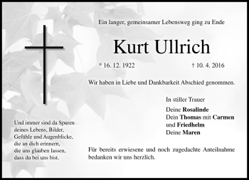 Traueranzeige von Kurt Ullrich von Neue Presse Coburg