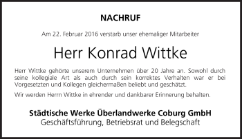 Traueranzeige von Konrad Wittke von Neue Presse Coburg