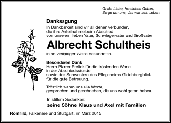 Traueranzeige von Albrecht Schultheis von Südthüringer Presse