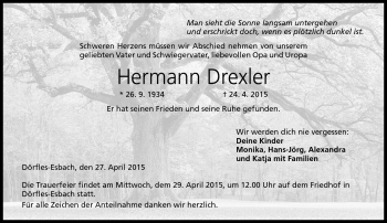 Traueranzeige von Hermann Drexler von Neue Presse Coburg