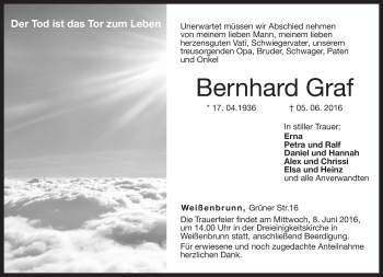 Traueranzeige von Bernhard Graf von Neue Presse Coburg