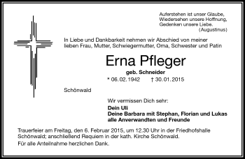 Traueranzeige von Erna Pfleger von Frankenpost