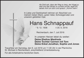Traueranzeige von Hans Schnappauf von Neue Presse Coburg