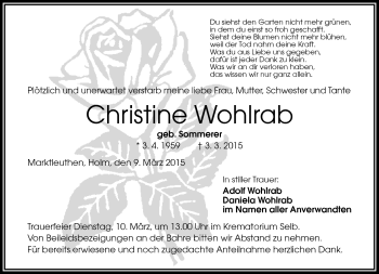 Traueranzeige von Christine Wohlrab von Frankenpost