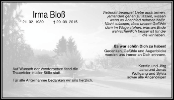Traueranzeige von Irma Bloß von Frankenpost