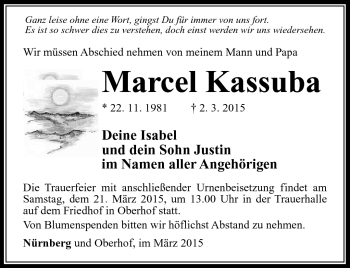 Traueranzeige von Marcel Kassuba von Südthüringer Presse