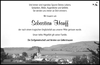 Traueranzeige von Sebastian Hanff von Südthüringer Presse