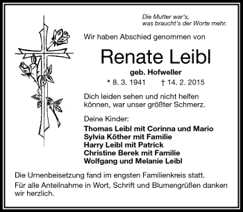 Traueranzeige von Renate Leibl von Frankenpost