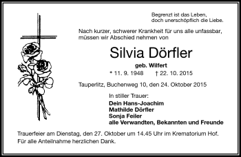 Traueranzeige von Silvia Dörfler von Frankenpost