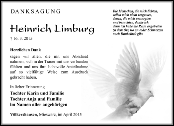Traueranzeige von Heinrich Limburg von Südthüringer Presse