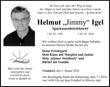 Traueranzeige von Helmut Igel von Neue Presse Coburg