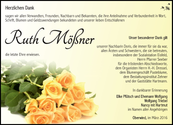 Traueranzeige von Ruth Mößner von Südthüringer Presse