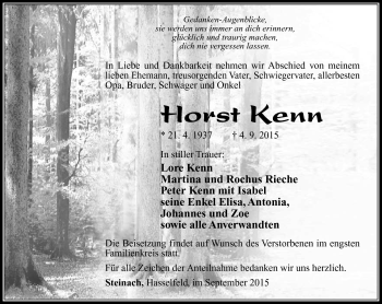 Traueranzeige von Horst Kenn von Südthüringer Presse