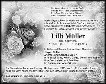 Traueranzeige von Lilli Müller von Südthüringer Presse