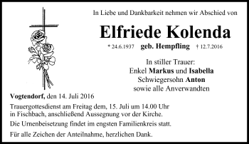 Traueranzeige von Elfriede Kolenda von Neue Presse Coburg