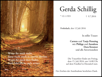 Traueranzeige von Gerda Schilling von Neue Presse Coburg