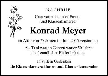 Traueranzeige von Konrad Meyer von Südthüringer Presse