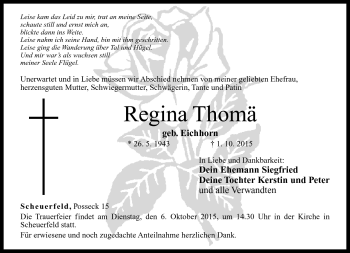 Traueranzeige von Regina Thomä von Neue Presse Coburg