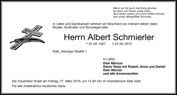Traueranzeige von Albert Schmierler von Frankenpost