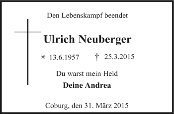 Traueranzeige von Ulrich Neuberger von Neue Presse Coburg