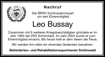 Traueranzeige von Leo Bussay von Frankenpost