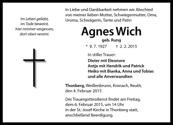 Traueranzeige von Agnes Wich von Neue Presse Coburg