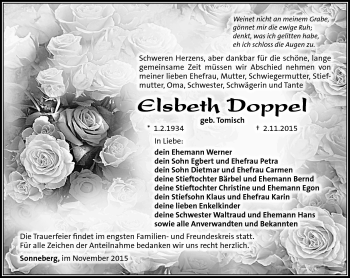 Traueranzeige von Elsbeth Doppel von Südthüringer Presse