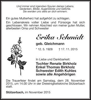 Traueranzeige von Erika Schmidt von Südthüringer Presse