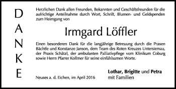 Traueranzeige von Irmgard Löffler von Neue Presse Coburg
