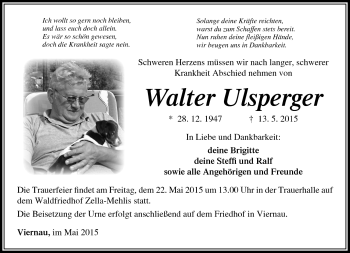 Traueranzeige von Walter Ulsperger von Südthüringer Presse