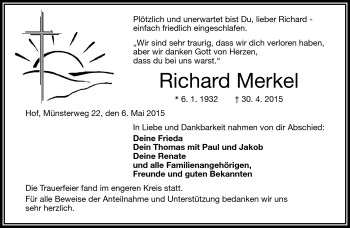 Traueranzeige von Richard Merkel von Frankenpost