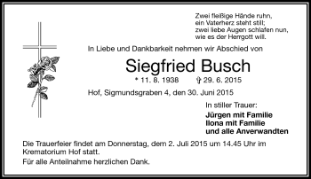 Traueranzeige von Siegfried Busch von Frankenpost