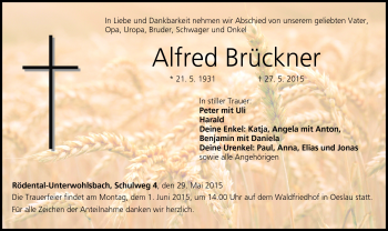 Traueranzeige von Alfred Brückner von Neue Presse Coburg