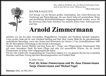Traueranzeige von Arnold Zimmermann von Südthüringer Presse
