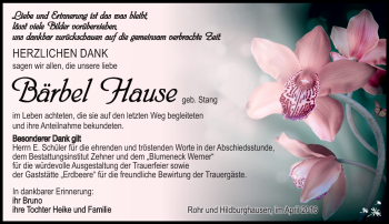 Traueranzeige von Hause Bärbel von Südthüringer Presse
