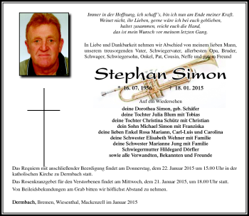 Traueranzeige von Stephan Simon von Südthüringer Presse