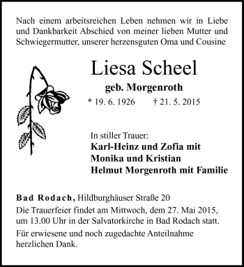 Traueranzeige von Liesa Scheel von Neue Presse Coburg