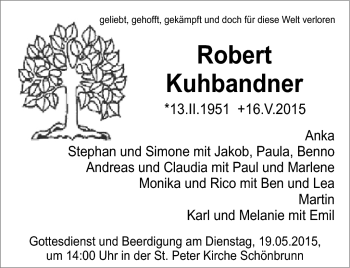 Traueranzeige von Robert Kuhbandner von Frankenpost
