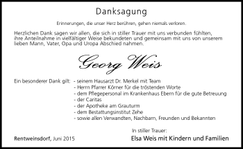 Traueranzeige von Georg Weis von Neue Presse Coburg