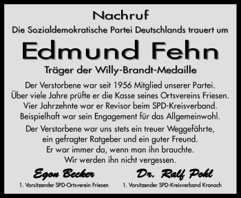 Traueranzeige von Edmund Fehn von Neue Presse Coburg