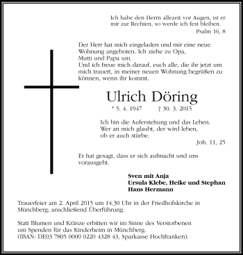 Traueranzeige von Ulrich Döring von Frankenpost