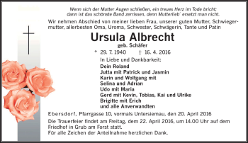 Traueranzeige von Ursula Albrecht von Neue Presse Coburg