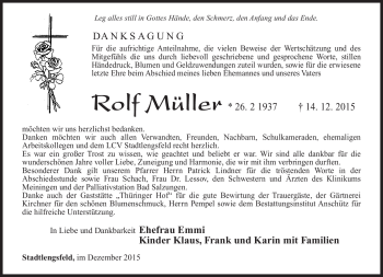Traueranzeige von Rolf Müller von Südthüringer Presse