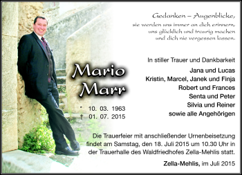 Traueranzeige von Mario Marr von Südthüringer Presse