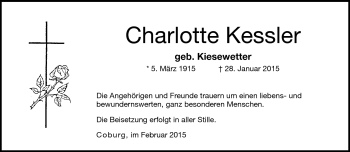 Traueranzeige von Charlotte Kessler von Neue Presse Coburg