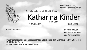 Traueranzeige von Katharina Kinder von Neue Presse Coburg