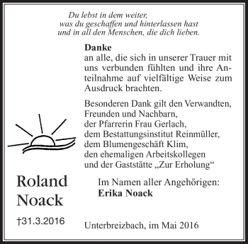 Traueranzeige von Roland Noack von Südthüringer Presse