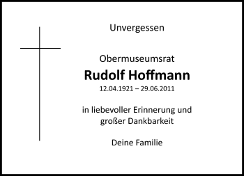 Traueranzeige von Rudolf Hoffmann von Südthüringer Presse