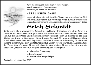 Traueranzeige von Erich Schmidt von Südthüringer Presse