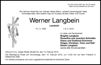 Traueranzeige von Werner Langbein von Neue Presse Coburg
